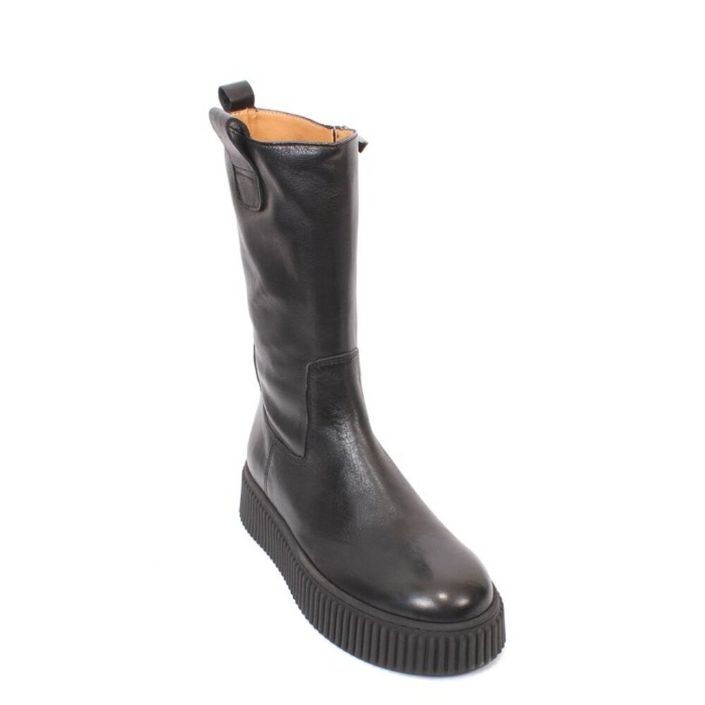 MOT-CLe 2799 Black Leather Zip-Up Wedge Boots